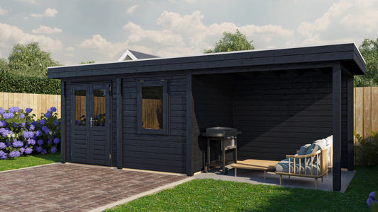 Lugarde Select Modern summerhouse 28mm with veranda Dublin 388x250cm + 300cm - Black Wood Oil
