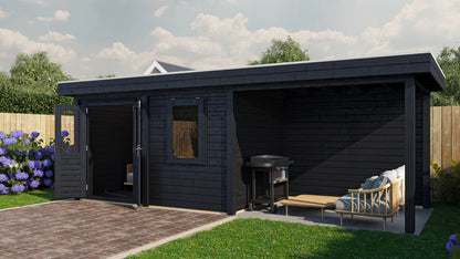 Lugarde Select Modern summerhouse 28mm with veranda Dublin 388x250cm + 300cm - Black Wood Oil