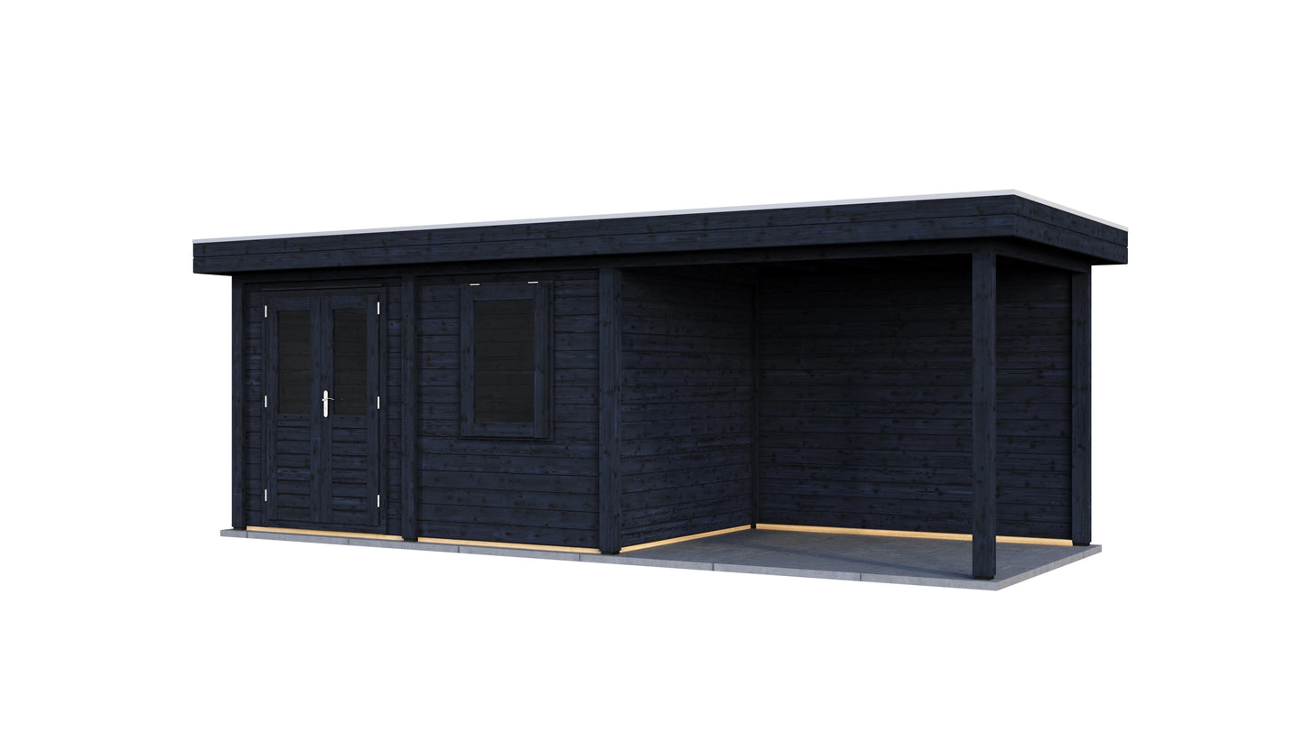 Lugarde Select Modern summerhouse 28mm with veranda Dublin 388x250cm + 300cm - Black Wood Oil