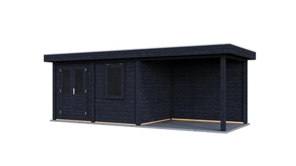 Lugarde Select Modern summerhouse 28mm with veranda Dublin 388x250cm + 300cm - Black Wood Oil
