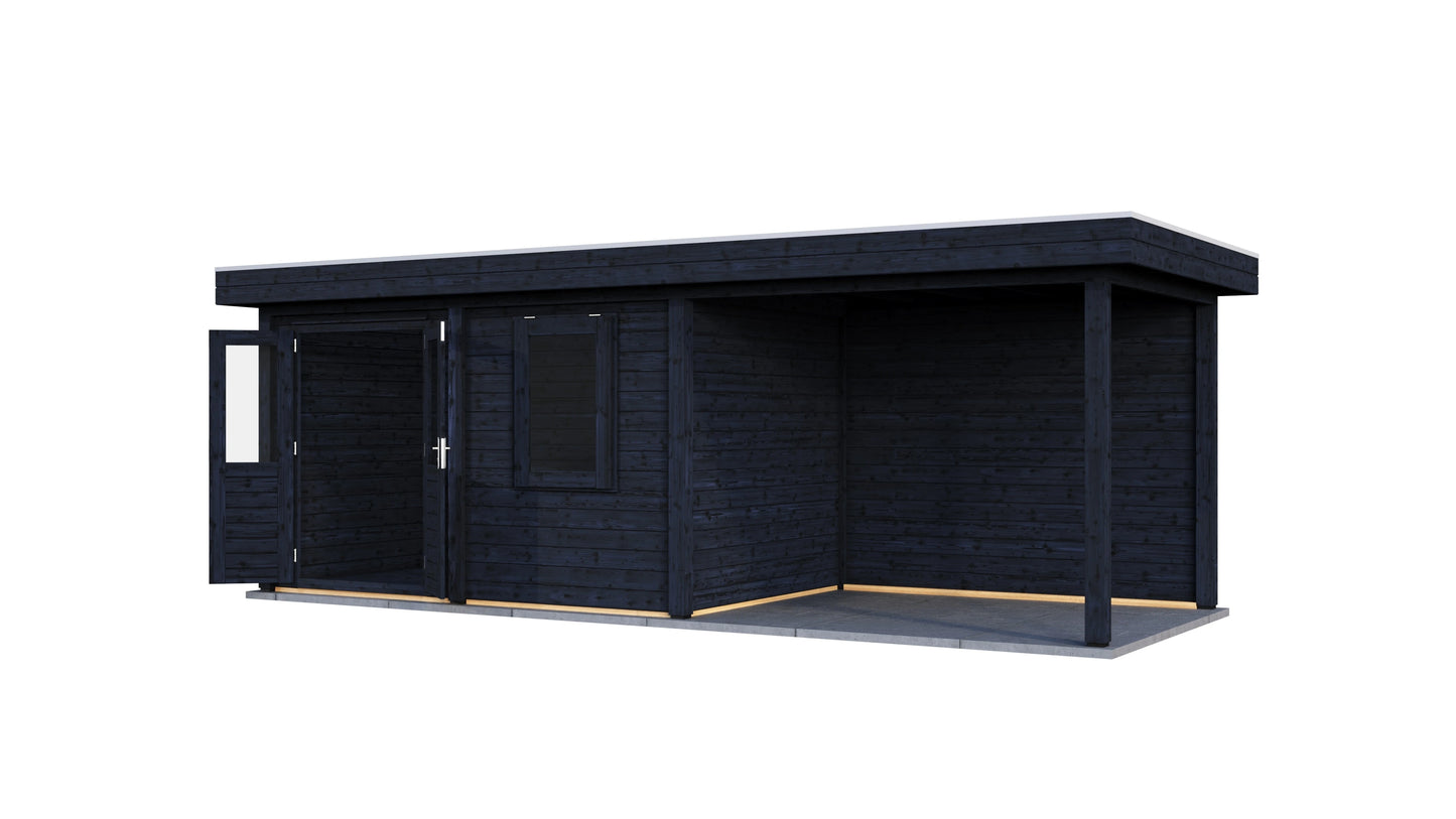 Lugarde Select Modern summerhouse 28mm with veranda Dublin 388x250cm + 300cm - Black Wood Oil