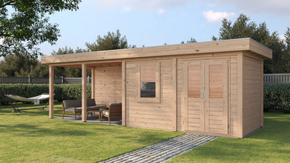Lugarde Select Modern summerhouse 28mm with veranda Belfast 388x250cm + 400cm - Untreated