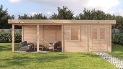 Lugarde Select Modern summerhouse 28mm with veranda Belfast 388x250cm + 400cm - Untreated