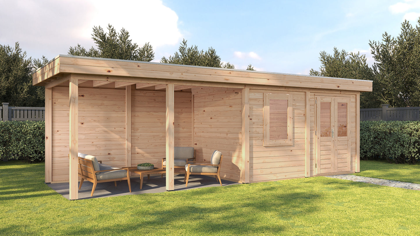 Lugarde Select Modern summerhouse 28mm with veranda Belfast 388x250cm + 400cm - Untreated
