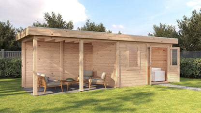 Lugarde Select Modern summerhouse 28mm with veranda Belfast 388x250cm + 400cm - Untreated