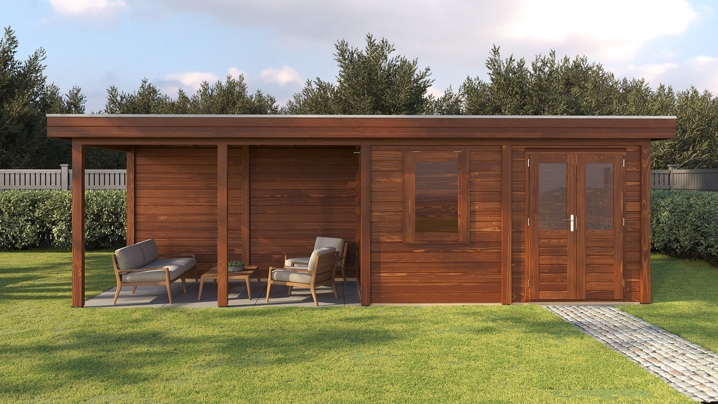 Lugarde Select Modern summerhouse 28mm with veranda Belfast 388x250cm + 400cm - Brown Wood Oil