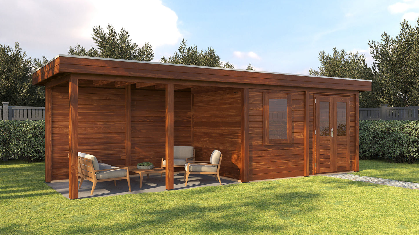 Lugarde Select Modern summerhouse 28mm with veranda Belfast 388x250cm + 400cm - Brown Wood Oil