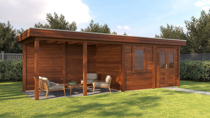 Lugarde Select Modern summerhouse 28mm with veranda Belfast 388x250cm + 400cm - Brown Wood Oil