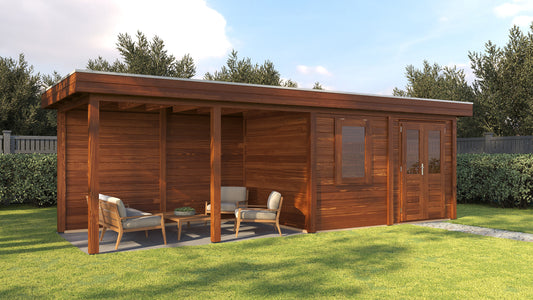 Lugarde Select Modern summerhouse 28mm with veranda Belfast 388x250cm + 400cm - Brown Wood Oil