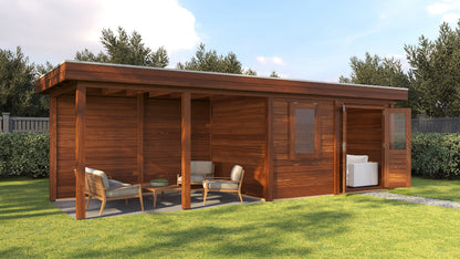 Lugarde Select Modern summerhouse 28mm with veranda Belfast 388x250cm + 400cm - Brown Wood Oil