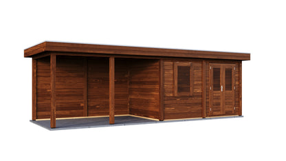 Lugarde Select Modern summerhouse 28mm with veranda Belfast 388x250cm + 400cm - Brown Wood Oil