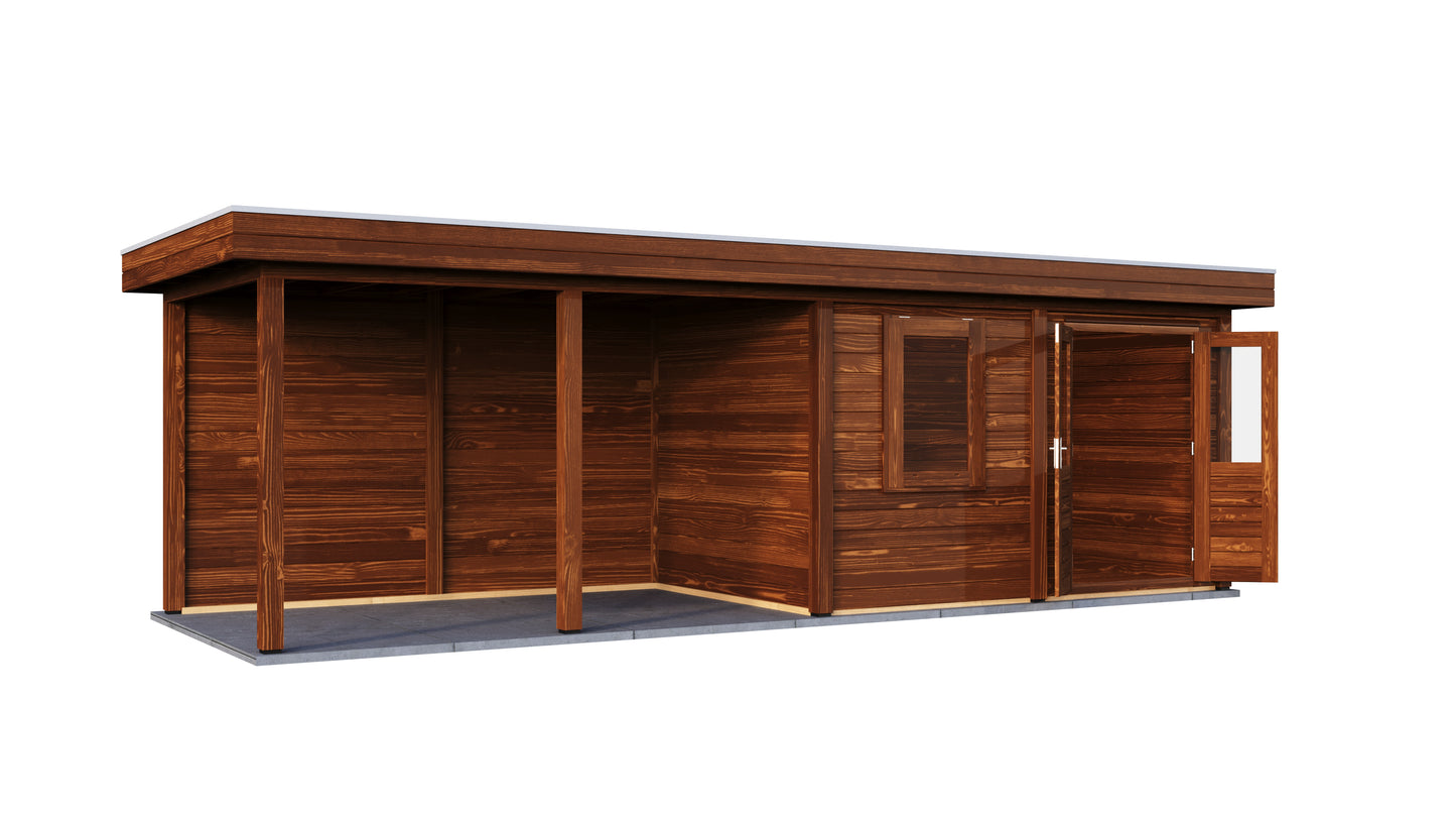 Lugarde Select Modern summerhouse 28mm with veranda Belfast 388x250cm + 400cm - Brown Wood Oil