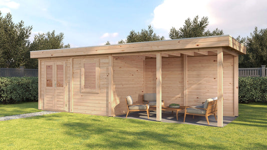Lugarde Select Modern summerhouse 28mm with veranda Belfast 388x250cm + 400cm - Untreated