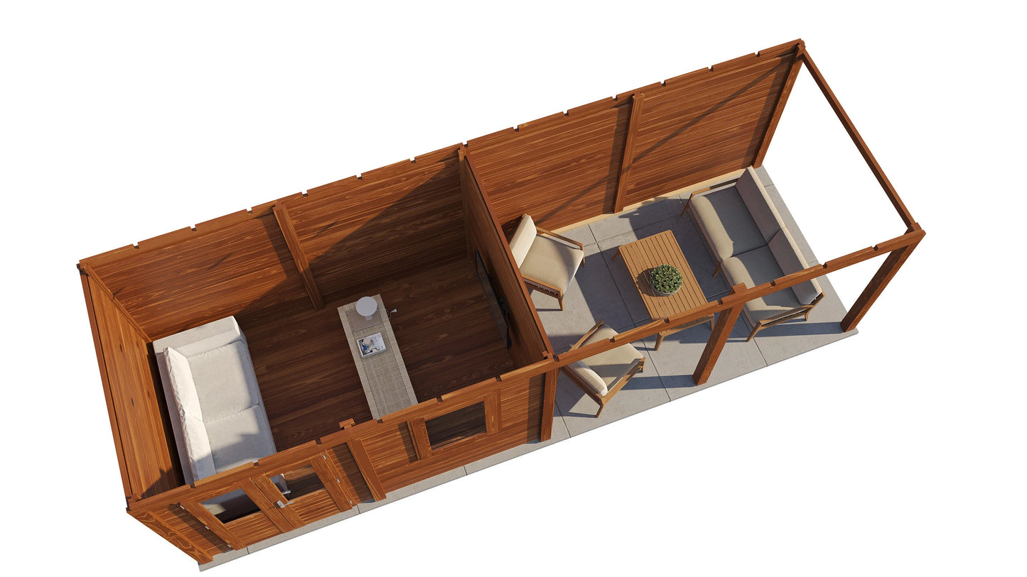 Lugarde Select Modern summerhouse 28mm with veranda Belfast 388x250cm + 400cm - Brown Wood Oil