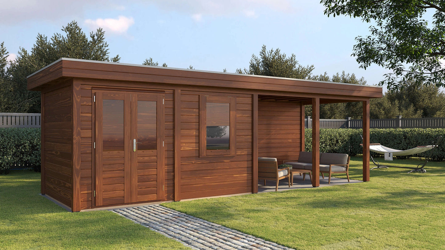 Lugarde Select Modern summerhouse 28mm with veranda Belfast 388x250cm + 400cm - Brown Wood Oil
