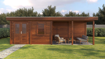 Lugarde Select Modern summerhouse 28mm with veranda Belfast 388x250cm + 400cm - Brown Wood Oil