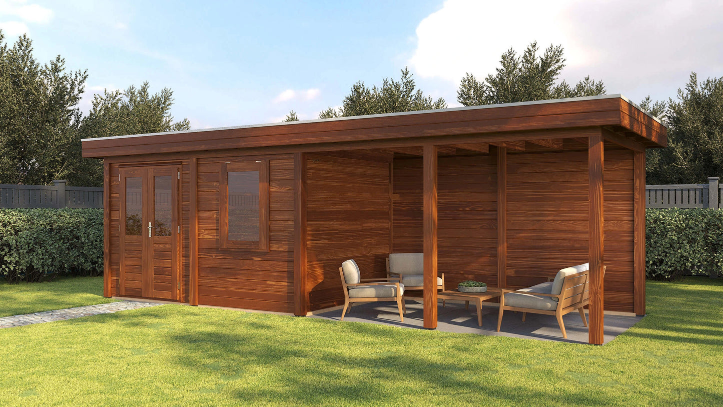 Lugarde Select Modern summerhouse 28mm with veranda Belfast 388x250cm + 400cm - Brown Wood Oil