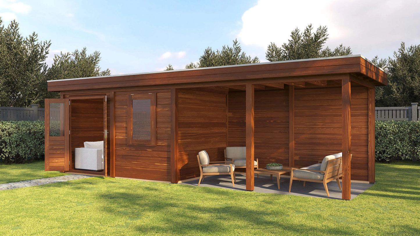 Lugarde Select Modern summerhouse 28mm with veranda Belfast 388x250cm + 400cm - Brown Wood Oil