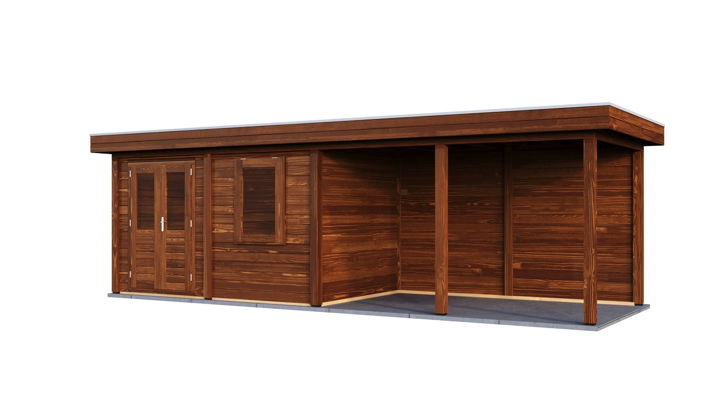 Lugarde Select Modern summerhouse 28mm with veranda Belfast 388x250cm + 400cm - Brown Wood Oil