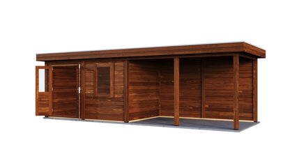 Lugarde Select Modern summerhouse 28mm with veranda Belfast 388x250cm + 400cm - Brown Wood Oil
