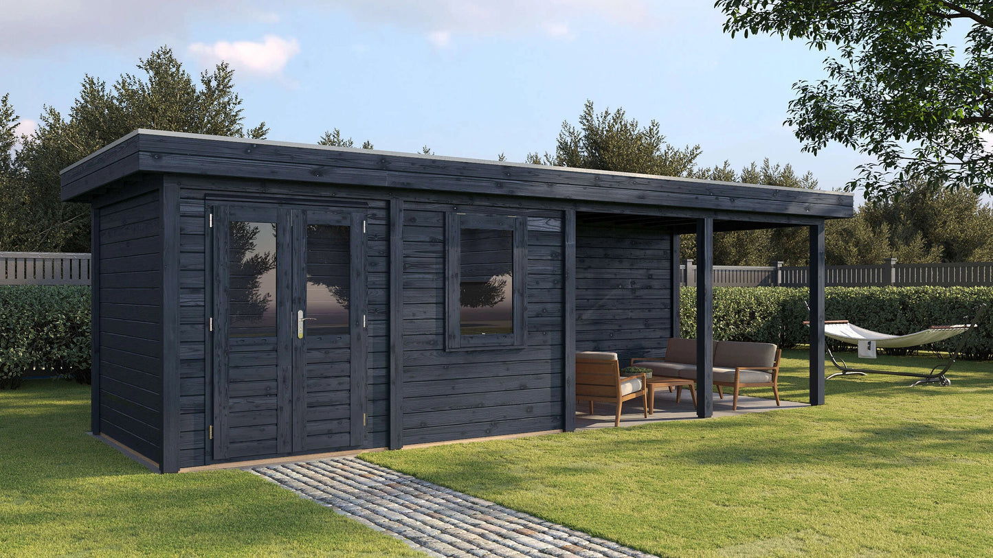 Lugarde Select Modern summerhouse 28mm with veranda Belfast 388x250cm + 400cm - Black Wood Oil
