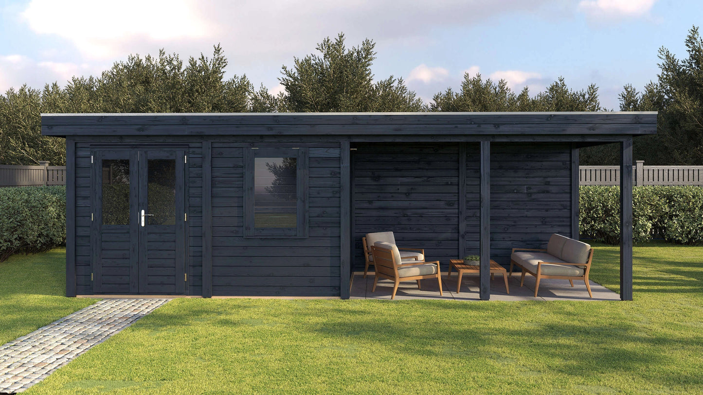 Lugarde Select Modern summerhouse 28mm with veranda Belfast 388x250cm + 400cm - Black Wood Oil