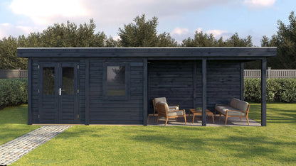 Lugarde Select Modern summerhouse 28mm with veranda Belfast 388x250cm + 400cm - Black Wood Oil