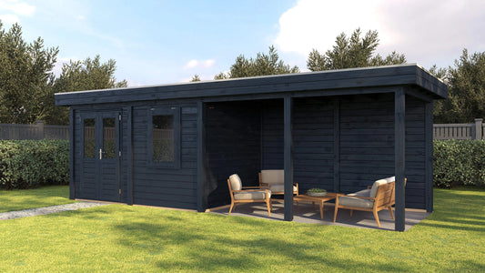 Lugarde Select Modern summerhouse 28mm with veranda Belfast 388x250cm + 400cm - Black Wood Oil