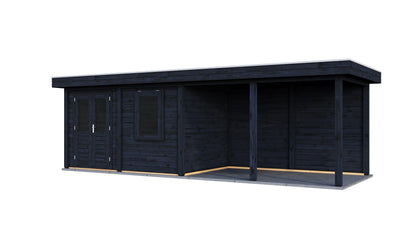Lugarde Select Modern summerhouse 28mm with veranda Belfast 388x250cm + 400cm - Black Wood Oil