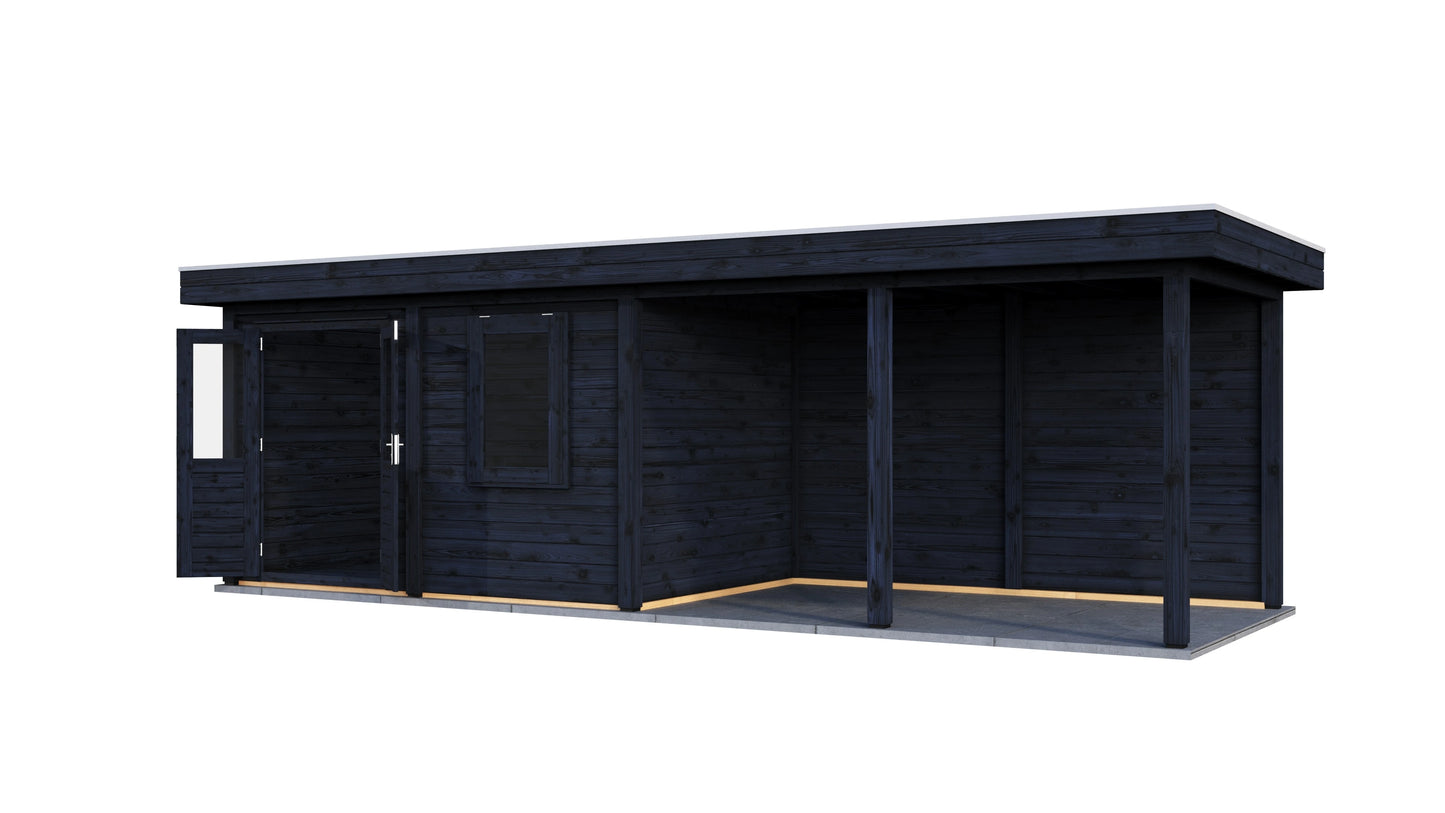 Lugarde Select Modern summerhouse 28mm with veranda Belfast 388x250cm + 400cm - Black Wood Oil