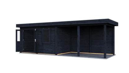 Lugarde Select Modern summerhouse 28mm with veranda Belfast 388x250cm + 400cm - Black Wood Oil