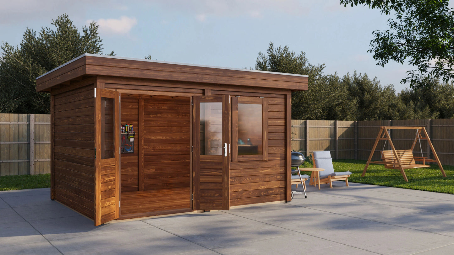 Lugarde Select Modern summerhouse 28mm Cardiff 388x300cm - Brown Wood Oil