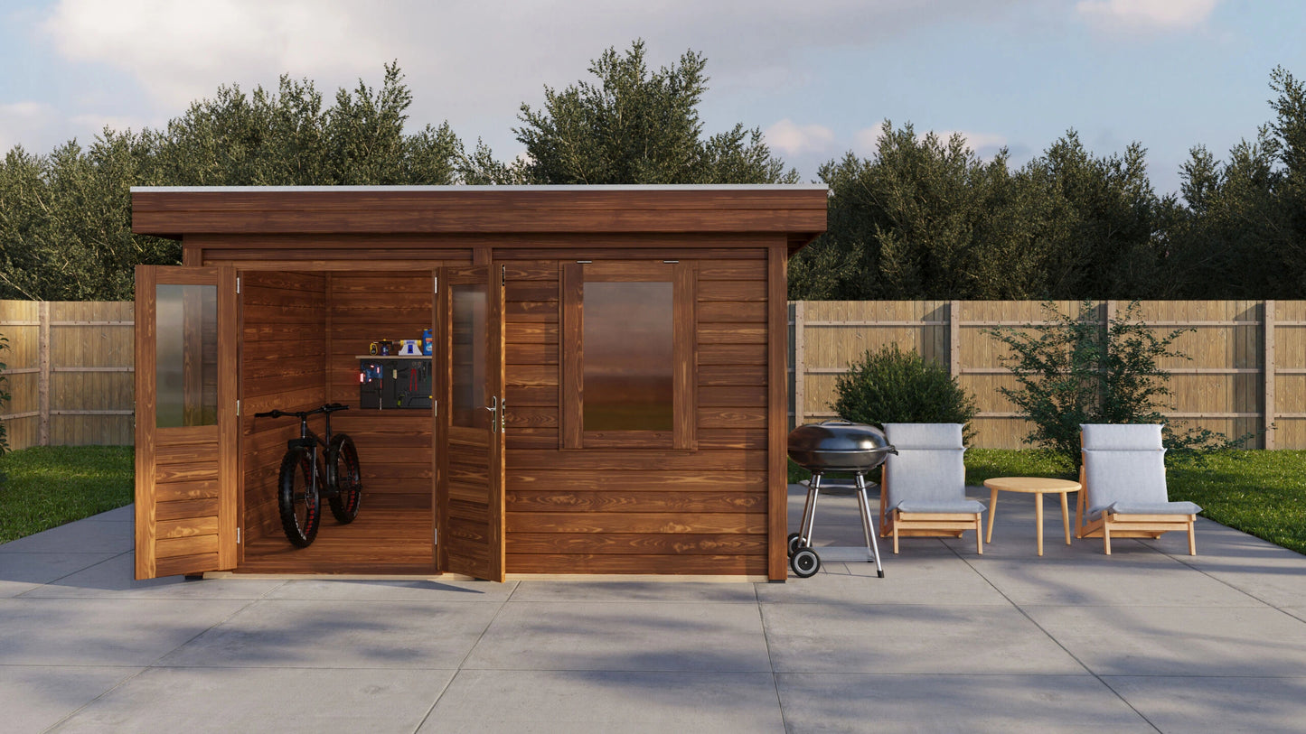 Lugarde Select Modern summerhouse 28mm Cardiff 388x300cm - Brown Wood Oil