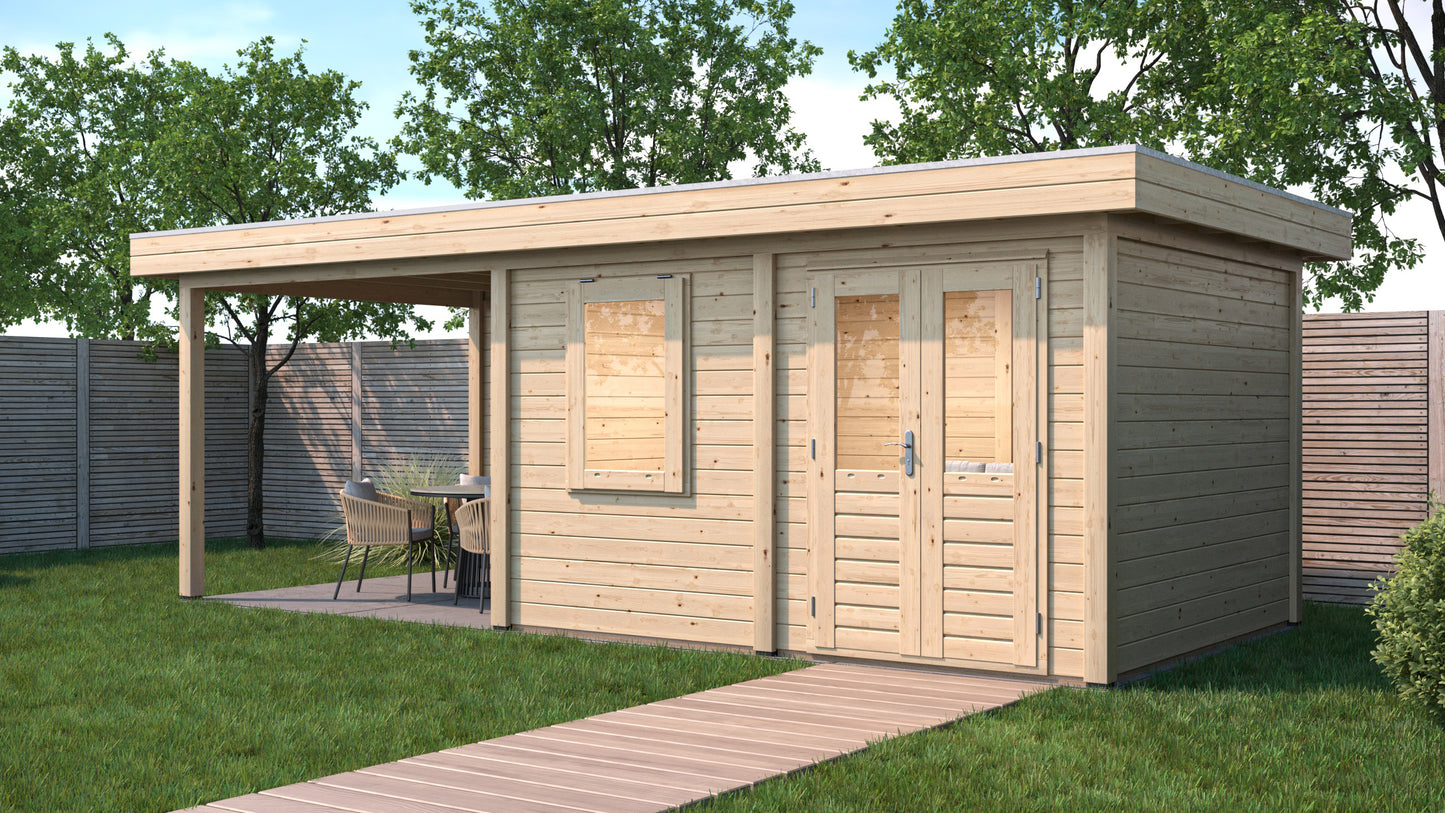 Lugarde Select Modern summerhouse 28mm with veranda Newport 388x300cm + 300cm - Untreated