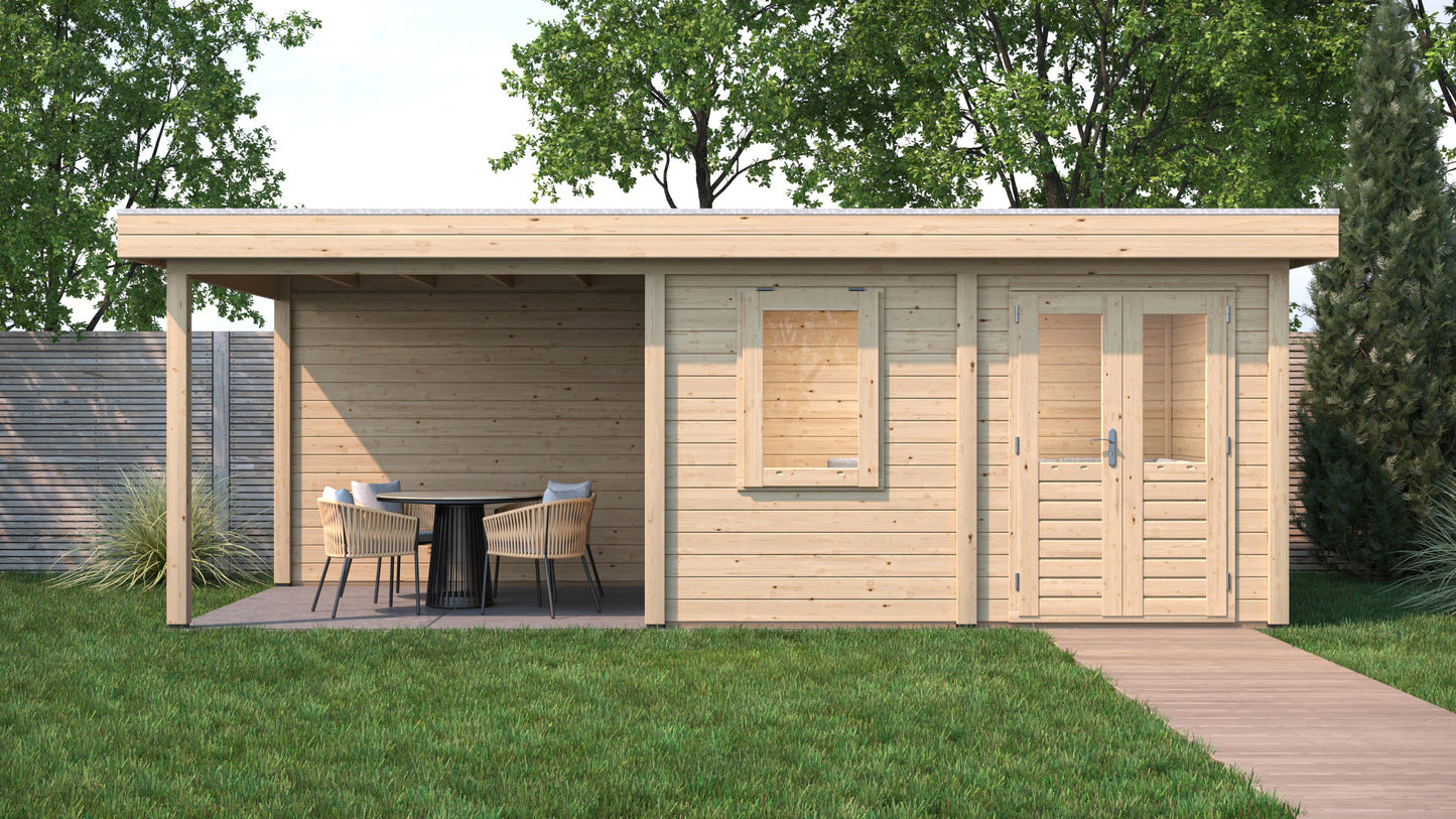 Lugarde Select Modern summerhouse 28mm with veranda Newport 388x300cm + 300cm - Untreated