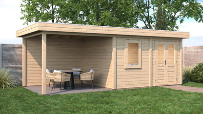 Lugarde Select Modern summerhouse 28mm with veranda Newport 388x300cm + 300cm - Untreated