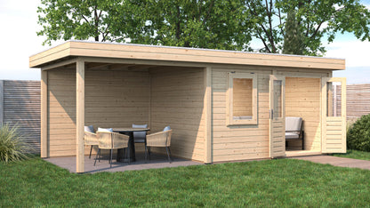 Lugarde Select Modern summerhouse 28mm with veranda Newport 388x300cm + 300cm - Untreated