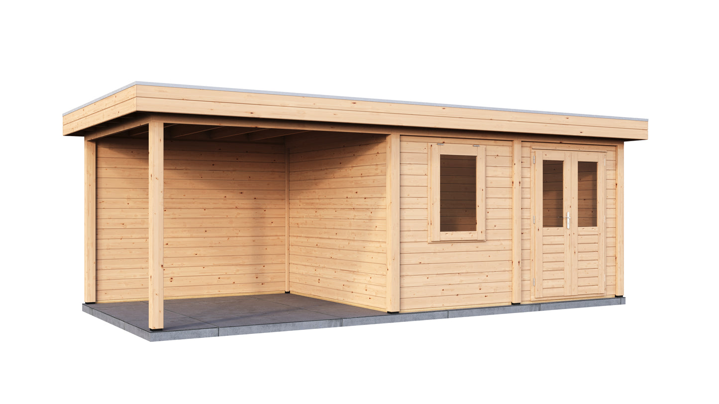 Lugarde Select Modern summerhouse 28mm with veranda Newport 388x300cm + 300cm - Untreated