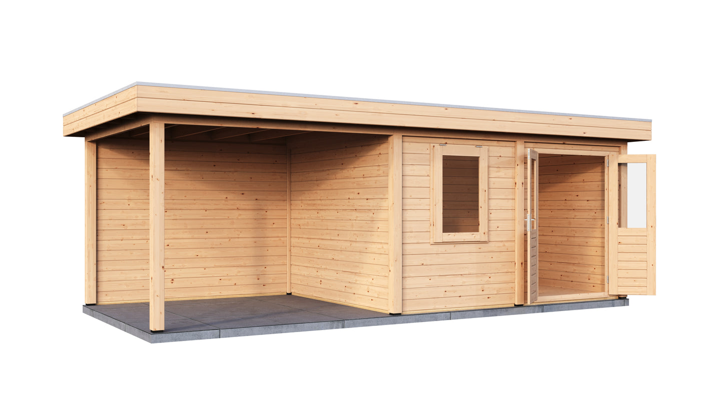 Lugarde Select Modern summerhouse 28mm with veranda Newport 388x300cm + 300cm - Untreated