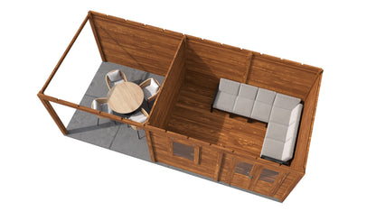 Lugarde Select Modern summerhouse 28mm with veranda Newport 388x300cm + 300cm - Brown Wood Oil