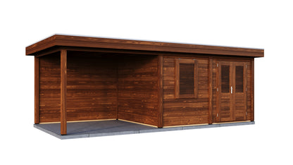 Lugarde Select Modern summerhouse 28mm with veranda Newport 388x300cm + 300cm - Brown Wood Oil