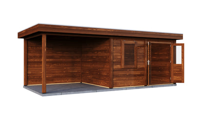 Lugarde Select Modern summerhouse 28mm with veranda Newport 388x300cm + 300cm - Brown Wood Oil