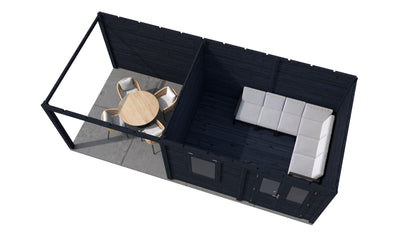 Lugarde Select Modern summerhouse 28mm with veranda Newport 388x300cm + 300cm - Black Wood Oil