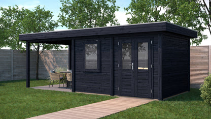 Lugarde Select Modern summerhouse 28mm with veranda Newport 388x300cm + 300cm - Black Wood Oil