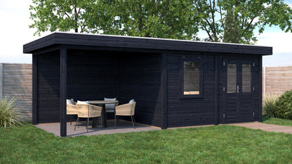 Lugarde Select Modern summerhouse 28mm with veranda Newport 388x300cm + 300cm - Black Wood Oil