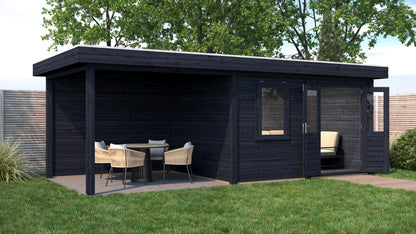 Lugarde Select Modern summerhouse 28mm with veranda Newport 388x300cm + 300cm - Black Wood Oil