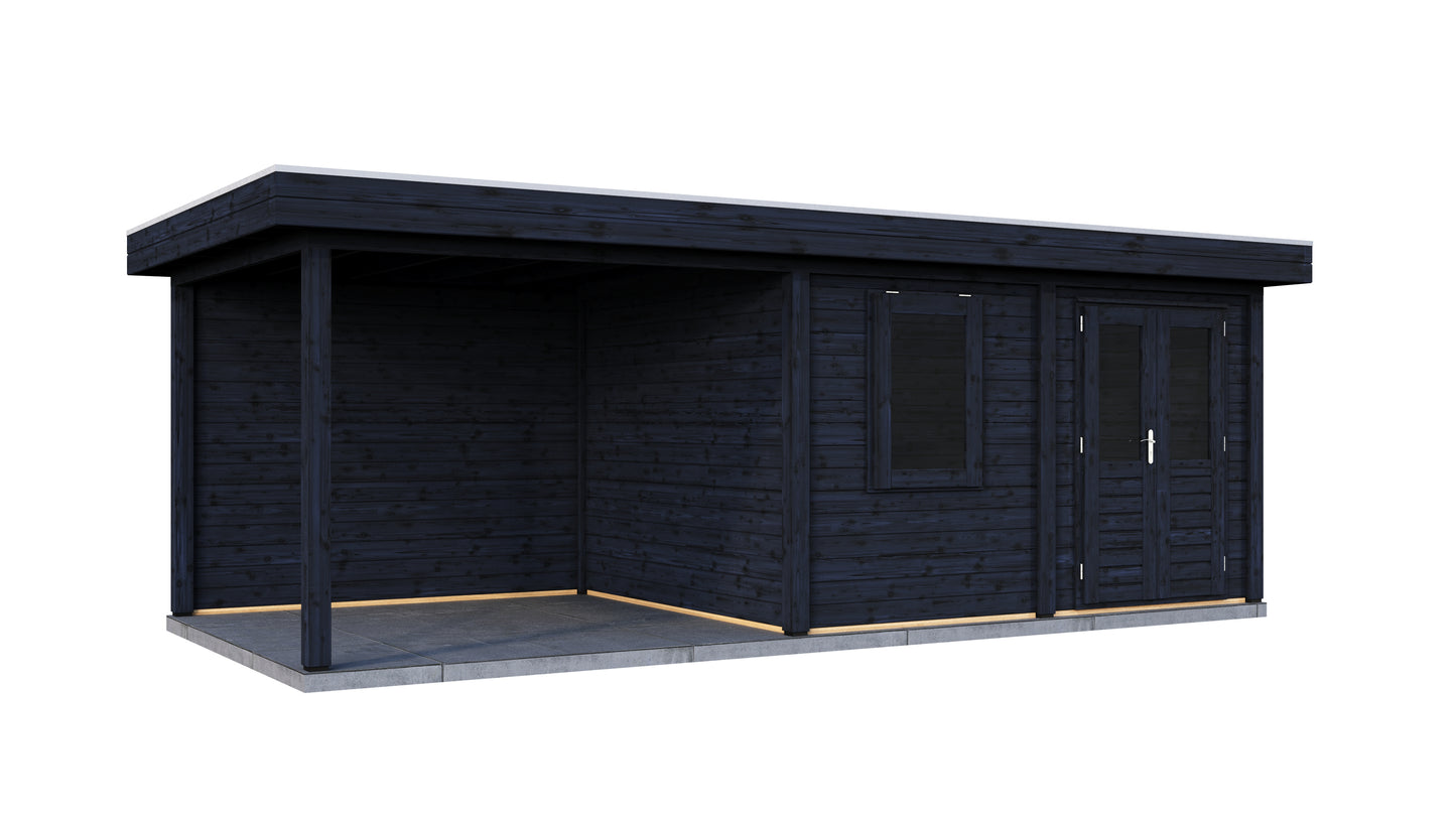 Lugarde Select Modern summerhouse 28mm with veranda Newport 388x300cm + 300cm - Black Wood Oil
