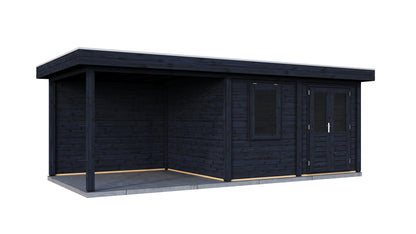 Lugarde Select Modern summerhouse 28mm with veranda Newport 388x300cm + 300cm - Black Wood Oil