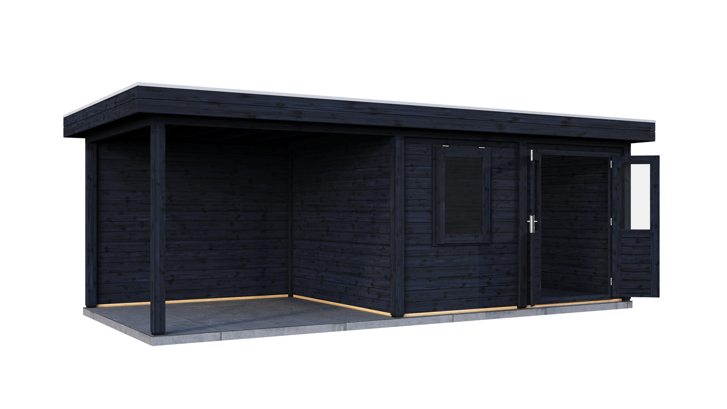 Lugarde Select Modern summerhouse 28mm with veranda Newport 388x300cm + 300cm - Black Wood Oil