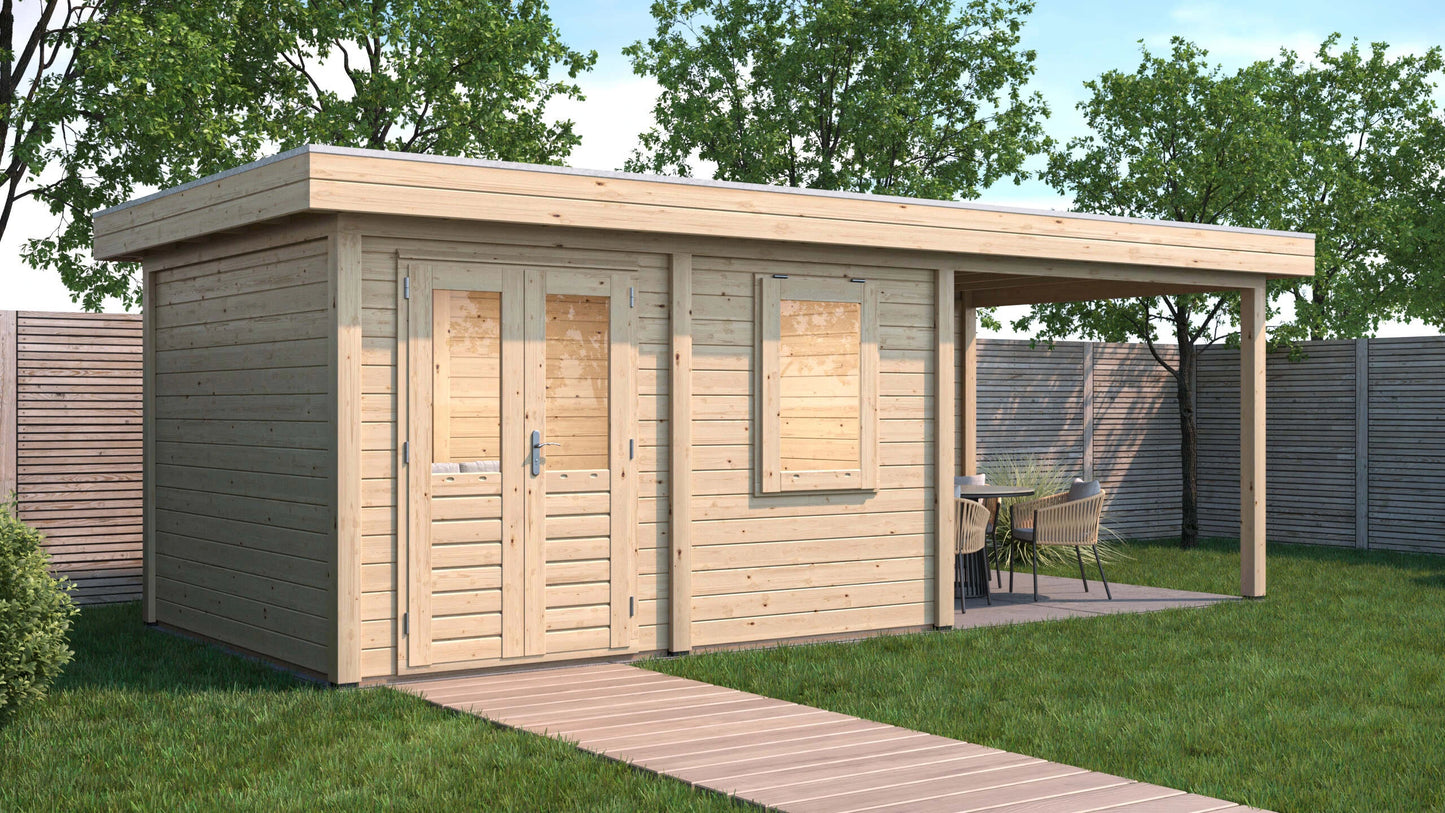 Lugarde Select Modern summerhouse 28mm with veranda Newport 388x300cm + 300cm - Untreated